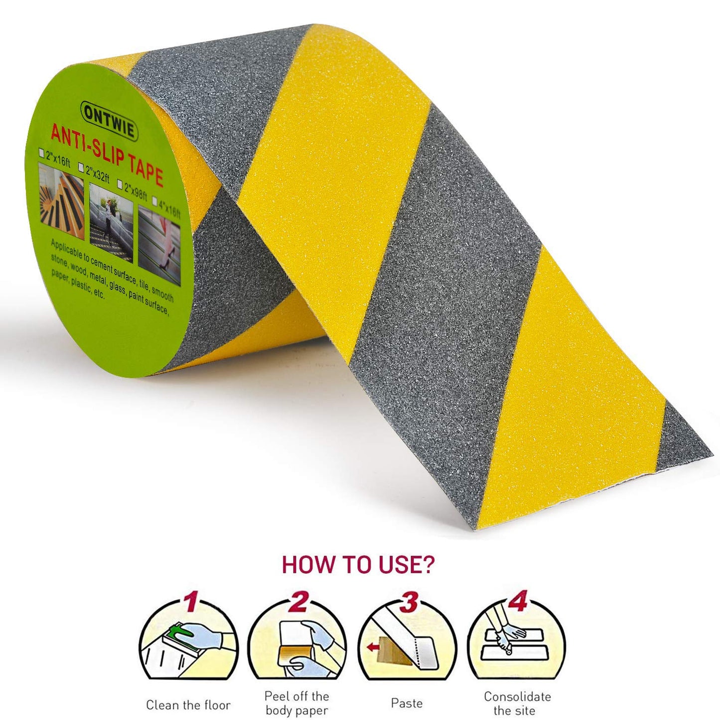Anti Slip Tape, 2In x 16.4ft Safety Non Slip Tape Outdoor Waterproof | Anti Slip Tape, Anti Slip Tape for Stairs, High Adhesive Grip Tape for Stairs, Tread Step, Ramp, Skateboard, (Yellow/Black)