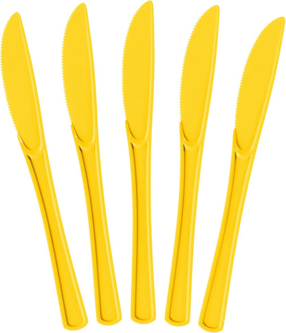 Yellow Plastic Knives 50 Pcs Yellow Knives Disposable Utensils Heavy Duty Plastic Cutlery Set Disposable Cutlery Sets Flatware Sets Silverware Set For Party Supplies & Party Tableware