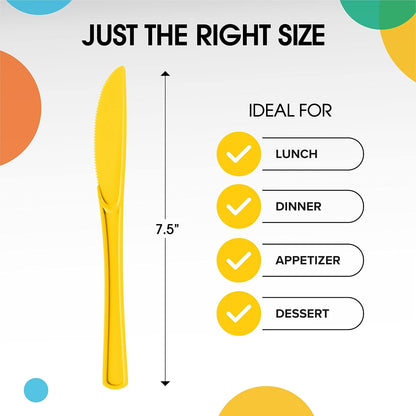Yellow Plastic Knives 50 Pcs Yellow Knives Disposable Utensils Heavy Duty Plastic Cutlery Set Disposable Cutlery Sets Flatware Sets Silverware Set For Party Supplies & Party Tableware