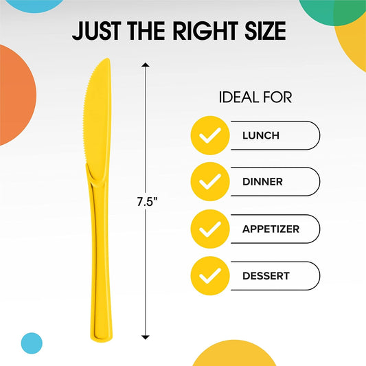 Yellow Plastic Knives 50 Pcs Yellow Knives Disposable Utensils Heavy Duty Plastic Cutlery Set Disposable Cutlery Sets Flatware Sets Silverware Set For Party Supplies & Party Tableware