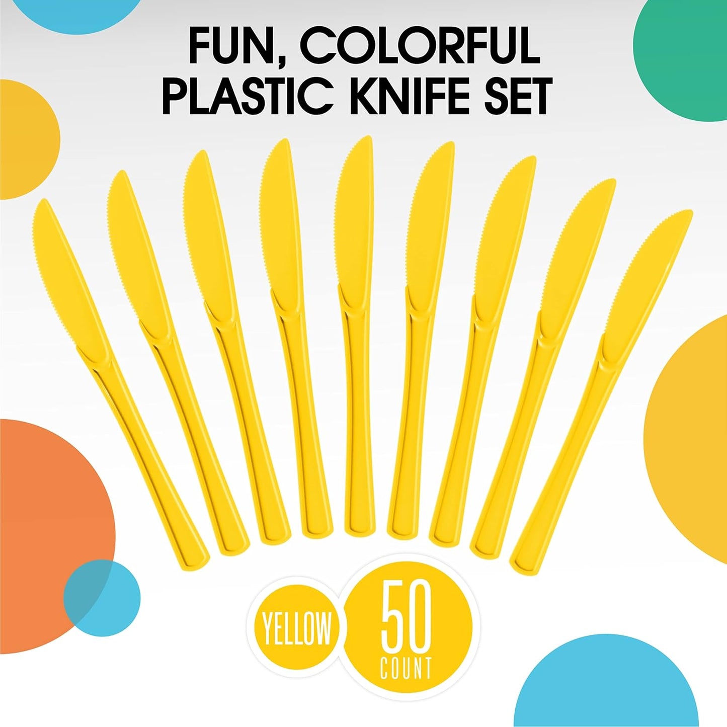 Yellow Plastic Knives 50 Pcs Yellow Knives Disposable Utensils Heavy Duty Plastic Cutlery Set Disposable Cutlery Sets Flatware Sets Silverware Set For Party Supplies & Party Tableware