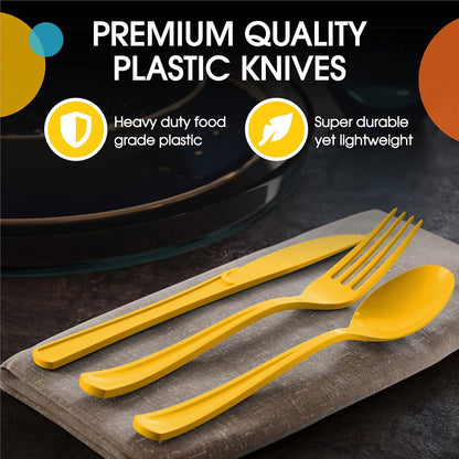 Yellow Plastic Knives 50 Pcs Yellow Knives Disposable Utensils Heavy Duty Plastic Cutlery Set Disposable Cutlery Sets Flatware Sets Silverware Set For Party Supplies & Party Tableware