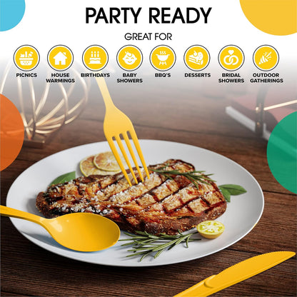 Yellow Plastic Knives 50 Pcs Yellow Knives Disposable Utensils Heavy Duty Plastic Cutlery Set Disposable Cutlery Sets Flatware Sets Silverware Set For Party Supplies & Party Tableware