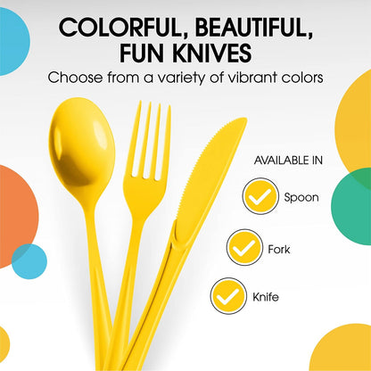 Yellow Plastic Knives 50 Pcs Yellow Knives Disposable Utensils Heavy Duty Plastic Cutlery Set Disposable Cutlery Sets Flatware Sets Silverware Set For Party Supplies & Party Tableware