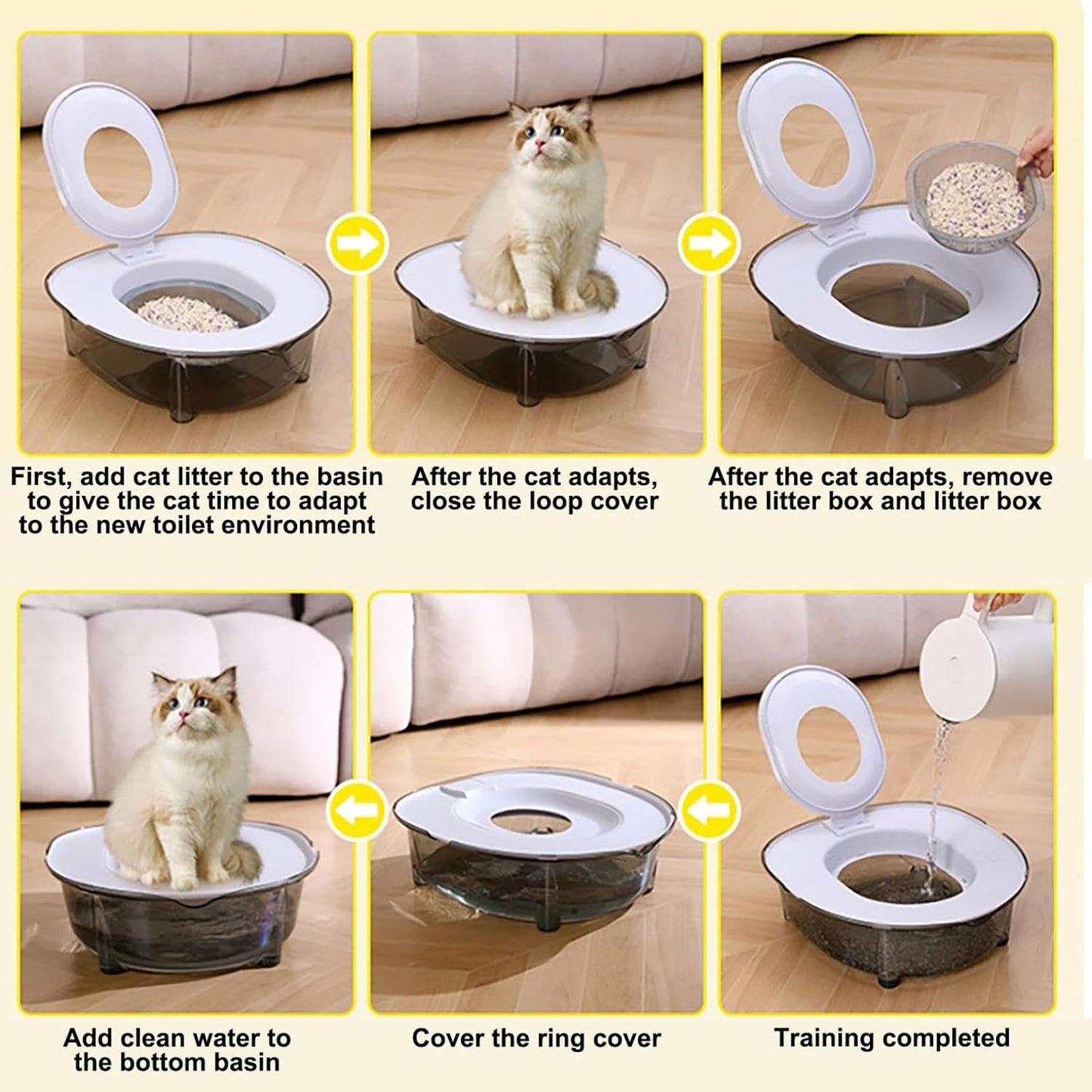Cat Toilet Training Kit, Portable Cat Litter Box Flushable Design for Small and Medium Pets, Anti-Splash Easy Clean for Home, Apartment & Travel (Yellow)