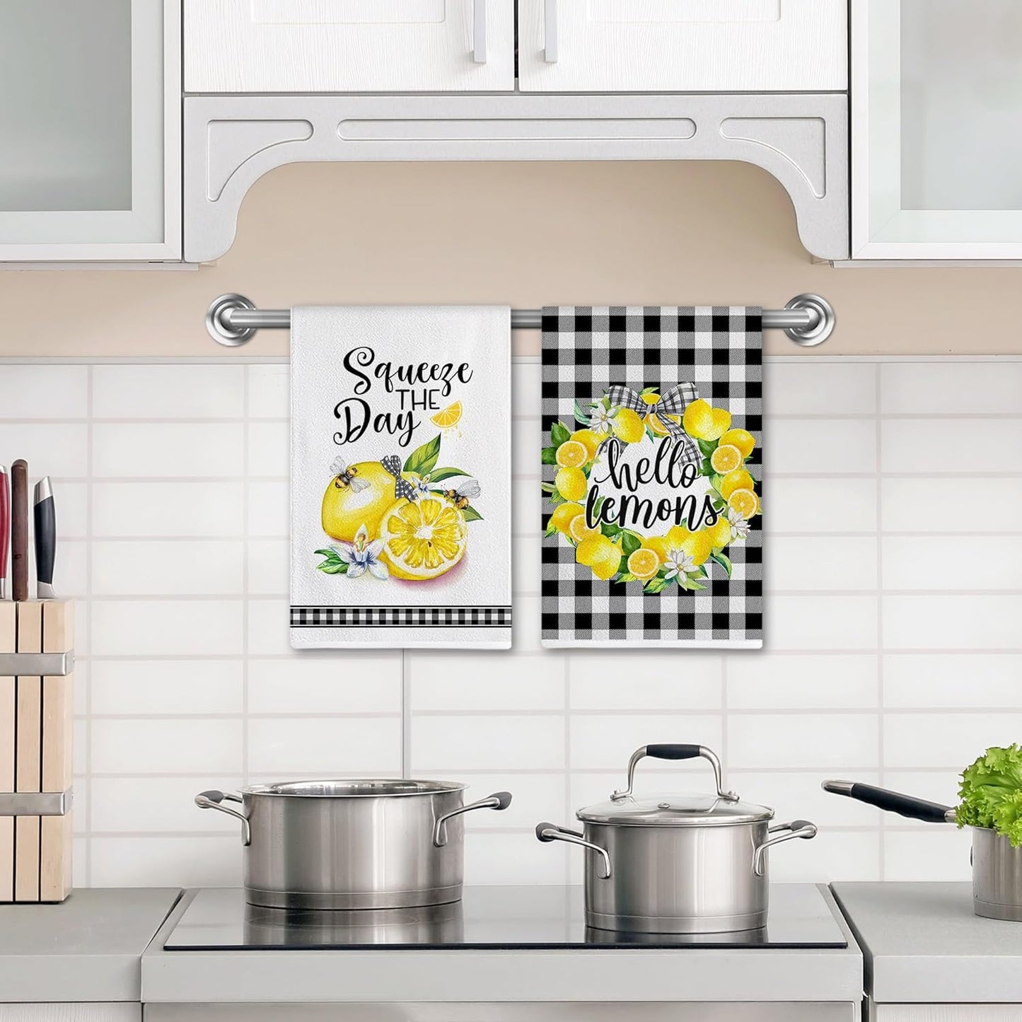 Lemon Kitchen Decor, Lemon Kitchen Towels Gifts Set of 2 for Women | Spring, Dish Hand Towels, Home Decor, Housewarming Gifts for Women, Ring，Checked