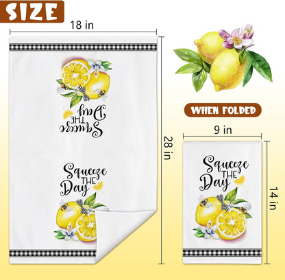 Lemon Kitchen Decor, Lemon Kitchen Towels Gifts Set of 2 for Women | Spring, Dish Hand Towels, Home Decor, Housewarming Gifts for Women, Ring，Checked