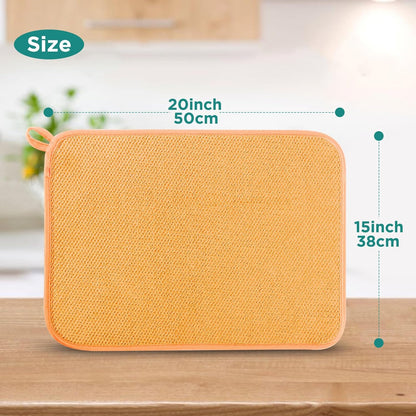 Microfiber Dish Drying Mat, Super Absorbent Kitchen Dish Drying Pad, Reversible Gift Mats for Countertop, 12 * 16 inch Yellow