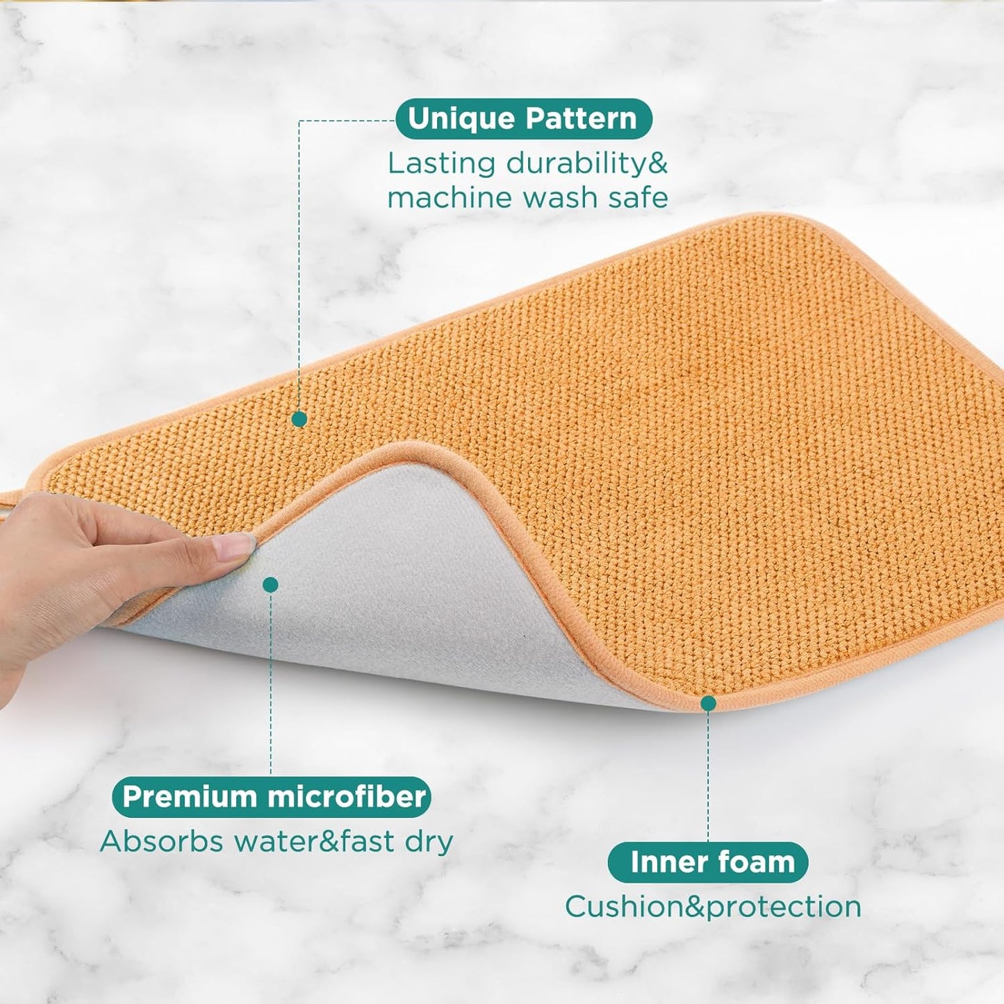 Microfiber Dish Drying Mat, Super Absorbent Kitchen Dish Drying Pad, Reversible Gift Mats for Countertop, 12 * 16 inch Yellow