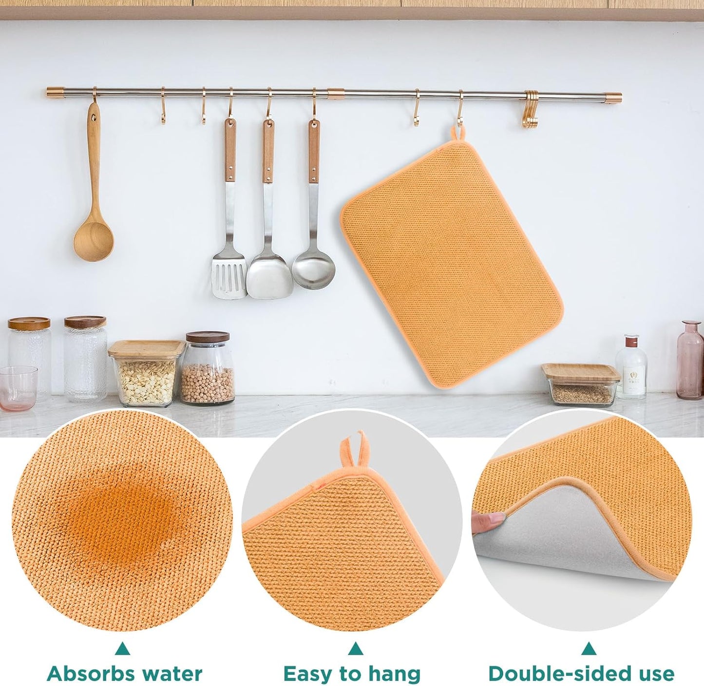 Microfiber Dish Drying Mat, Super Absorbent Kitchen Dish Drying Pad, Reversible Gift Mats for Countertop, 12 * 16 inch Yellow