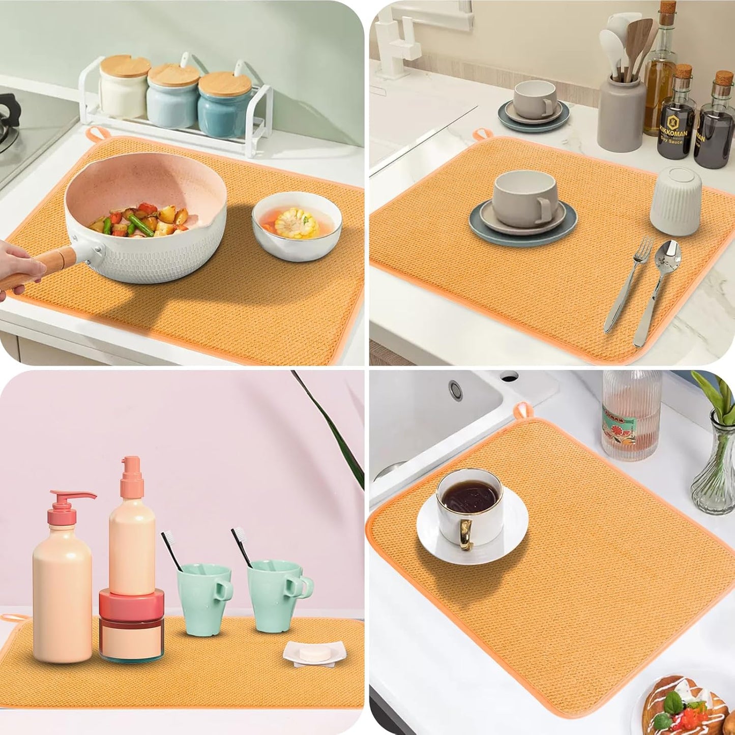 Microfiber Dish Drying Mat, Super Absorbent Kitchen Dish Drying Pad, Reversible Gift Mats for Countertop, 12 * 16 inch Yellow