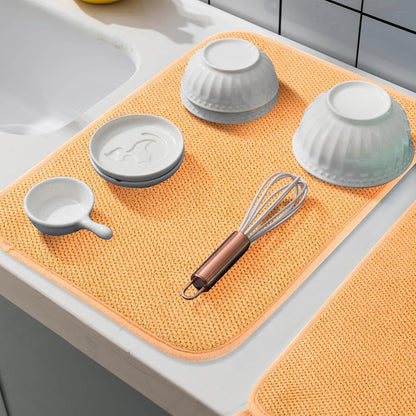 Microfiber Dish Drying Mat, Super Absorbent Kitchen Dish Drying Pad, Reversible Gift Mats for Countertop, 12 * 16 inch Yellow