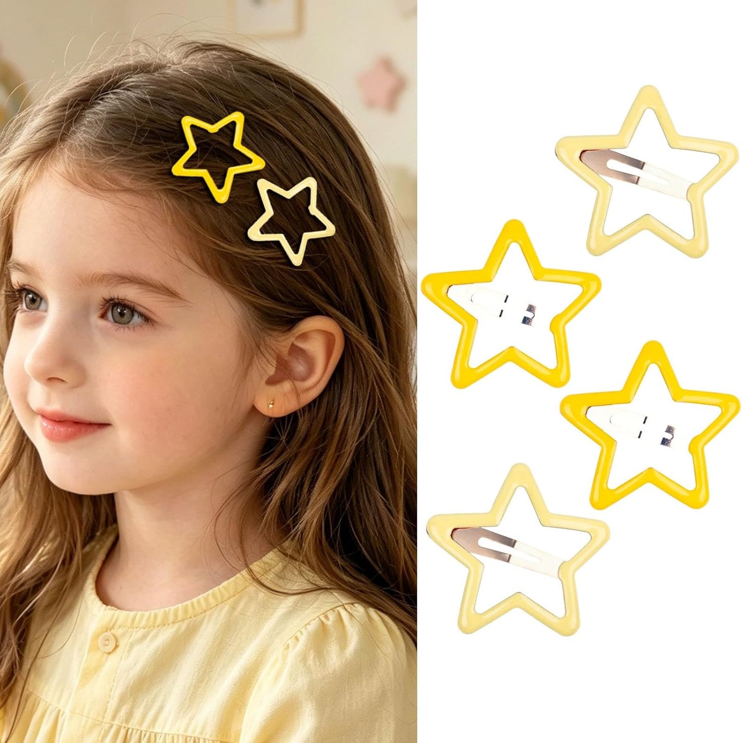 Yellow Star Hair Clips Metal Snap Hair Barrettes 1.96’’ Cute Star Hairpin Y2K Hair Accessories for Women Girls 4Pcs