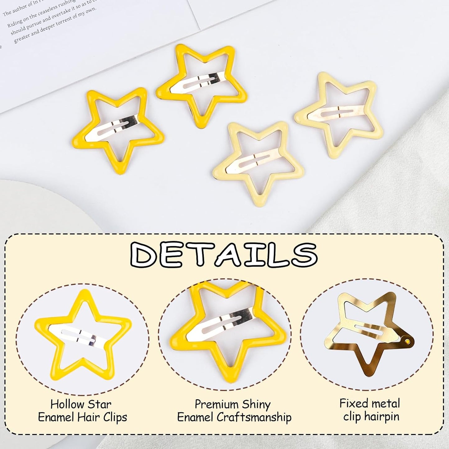 Yellow Star Hair Clips Metal Snap Hair Barrettes 1.96’’ Cute Star Hairpin Y2K Hair Accessories for Women Girls 4Pcs