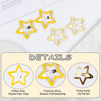 Yellow Star Hair Clips Metal Snap Hair Barrettes 1.96’’ Cute Star Hairpin Y2K Hair Accessories for Women Girls 4Pcs