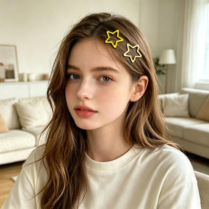 Yellow Star Hair Clips Metal Snap Hair Barrettes 1.96’’ Cute Star Hairpin Y2K Hair Accessories for Women Girls 4Pcs