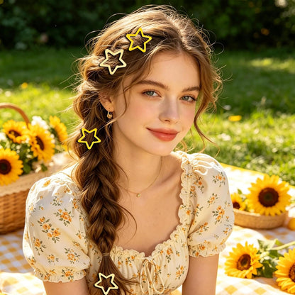 Yellow Star Hair Clips Metal Snap Hair Barrettes 1.96’’ Cute Star Hairpin Y2K Hair Accessories for Women Girls 4Pcs