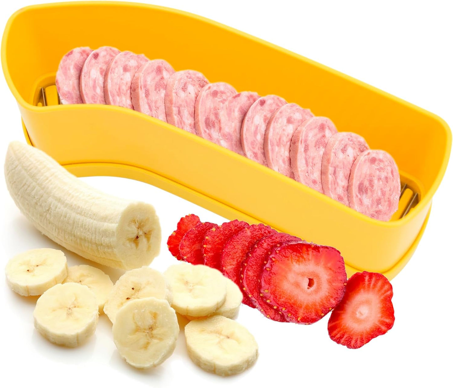 Extra Large Fruit Slicer Banana Cutter, Strawberry Slicer, Cucumber, Speed for Egg Cheese Butter Cutter Hot Dog Grape, Strawberry Cutter kitchen(Yellow)