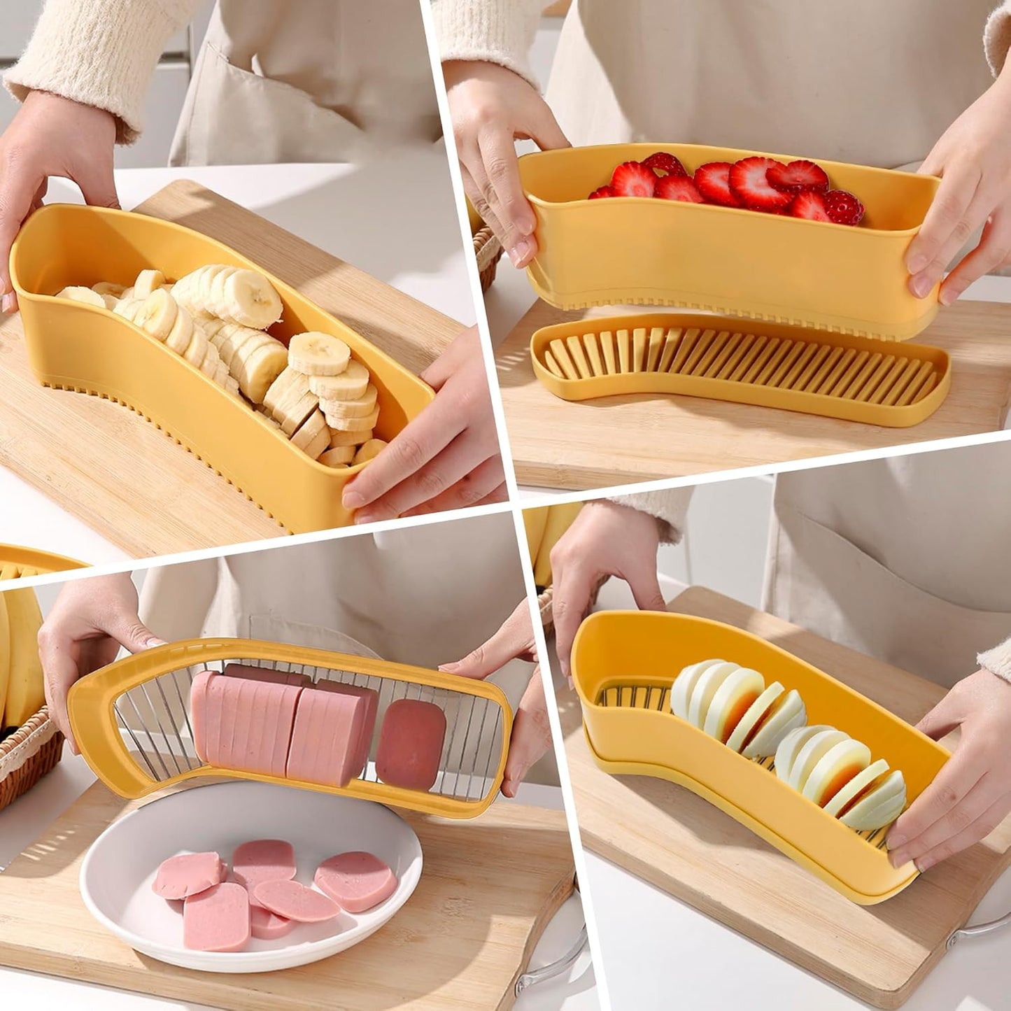 Extra Large Fruit Slicer Banana Cutter, Strawberry Slicer, Cucumber, Speed for Egg Cheese Butter Cutter Hot Dog Grape, Strawberry Cutter kitchen(Yellow)