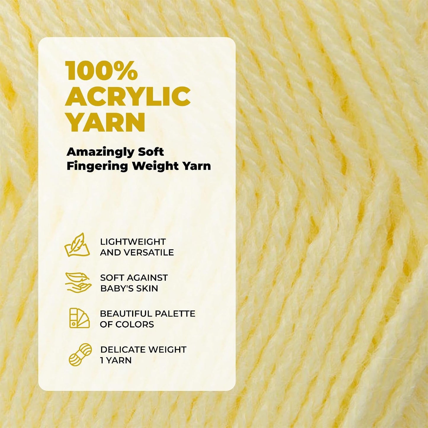 Twinkle Baby Yarn for Crocheting and Knitting, Yellow Fingering Weight Yarn for Baby Blankets and Clothing 230 Yards Per 1.75 OZ Skein - Yellow