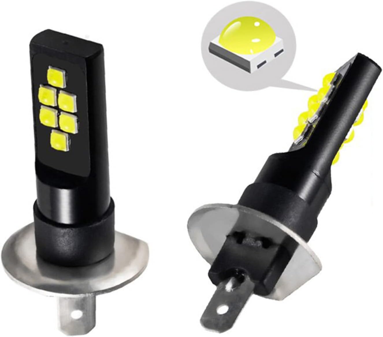 2x H1 LED Fog Light Bulb for Powersports Advanced 3030 SMD Bright Colorful Daytime Running DRL Lamp, Golden Yellow