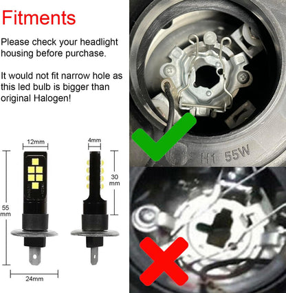 2x H1 LED Fog Light Bulb for Powersports Advanced 3030 SMD Bright Colorful Daytime Running DRL Lamp, Golden Yellow