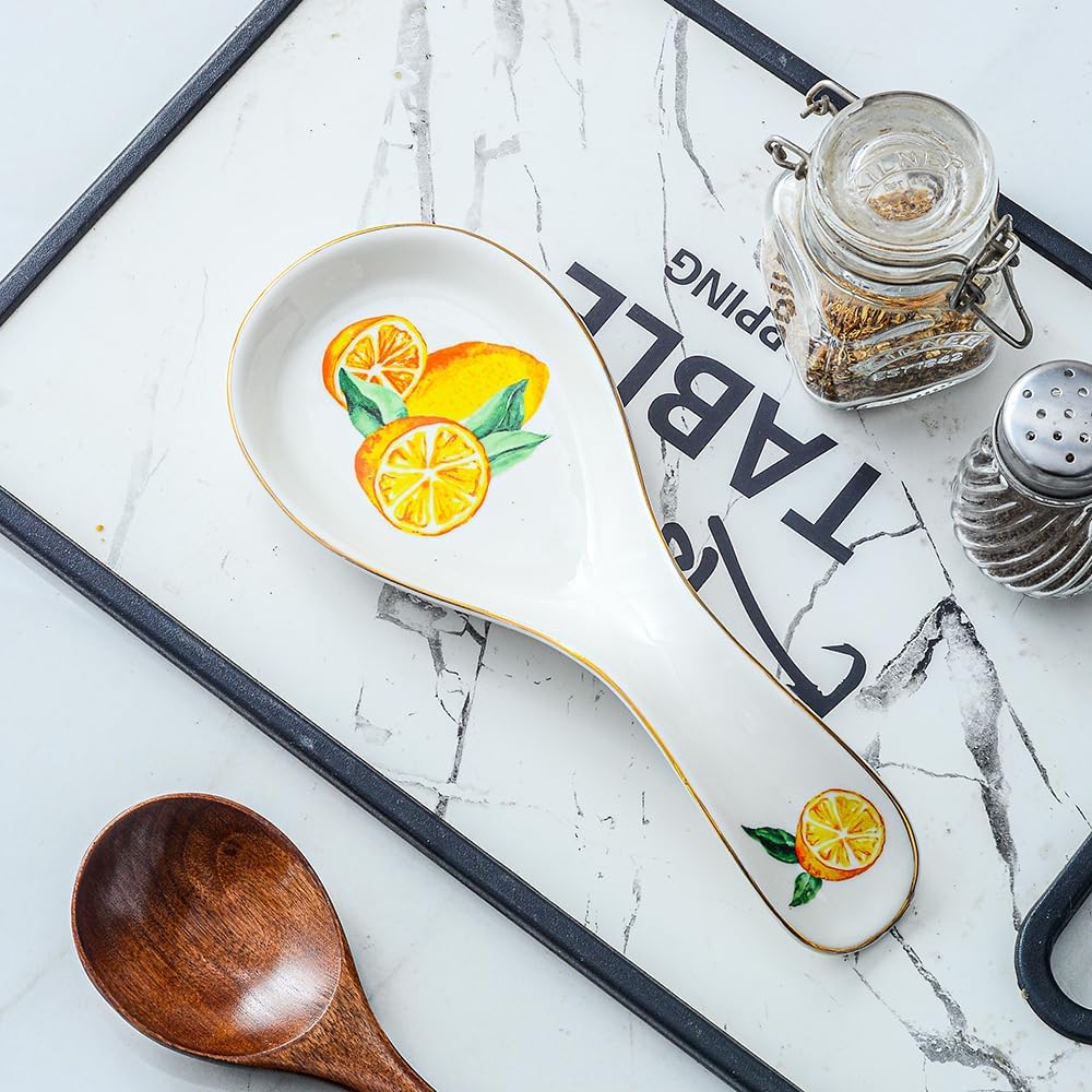 Ceramic Spoon Rest for Stove Top, Lemon Spoon Holder Utensil Rest, Cute spoon Rests for Coffee Bar Kitchen Decor Cooking Gift for Housewarming(Lemon)