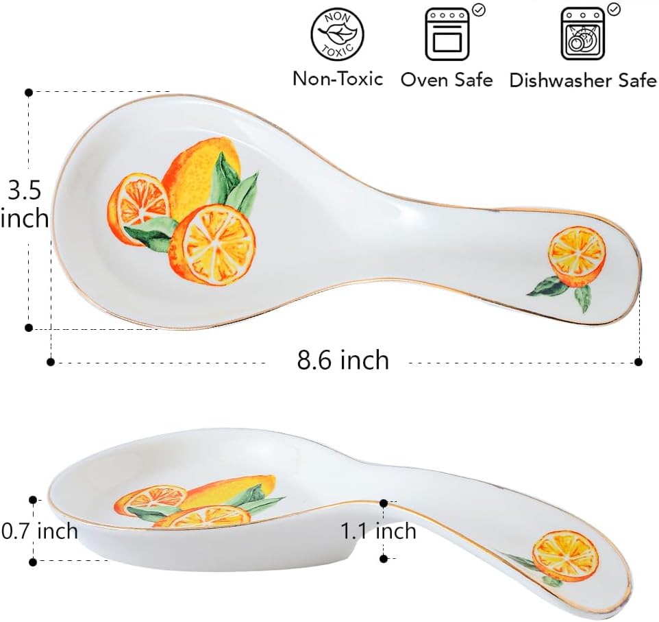 Ceramic Spoon Rest for Stove Top, Lemon Spoon Holder Utensil Rest, Cute spoon Rests for Coffee Bar Kitchen Decor Cooking Gift for Housewarming(Lemon)