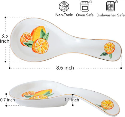 Ceramic Spoon Rest for Stove Top, Lemon Spoon Holder Utensil Rest, Cute spoon Rests for Coffee Bar Kitchen Decor Cooking Gift for Housewarming(Lemon)