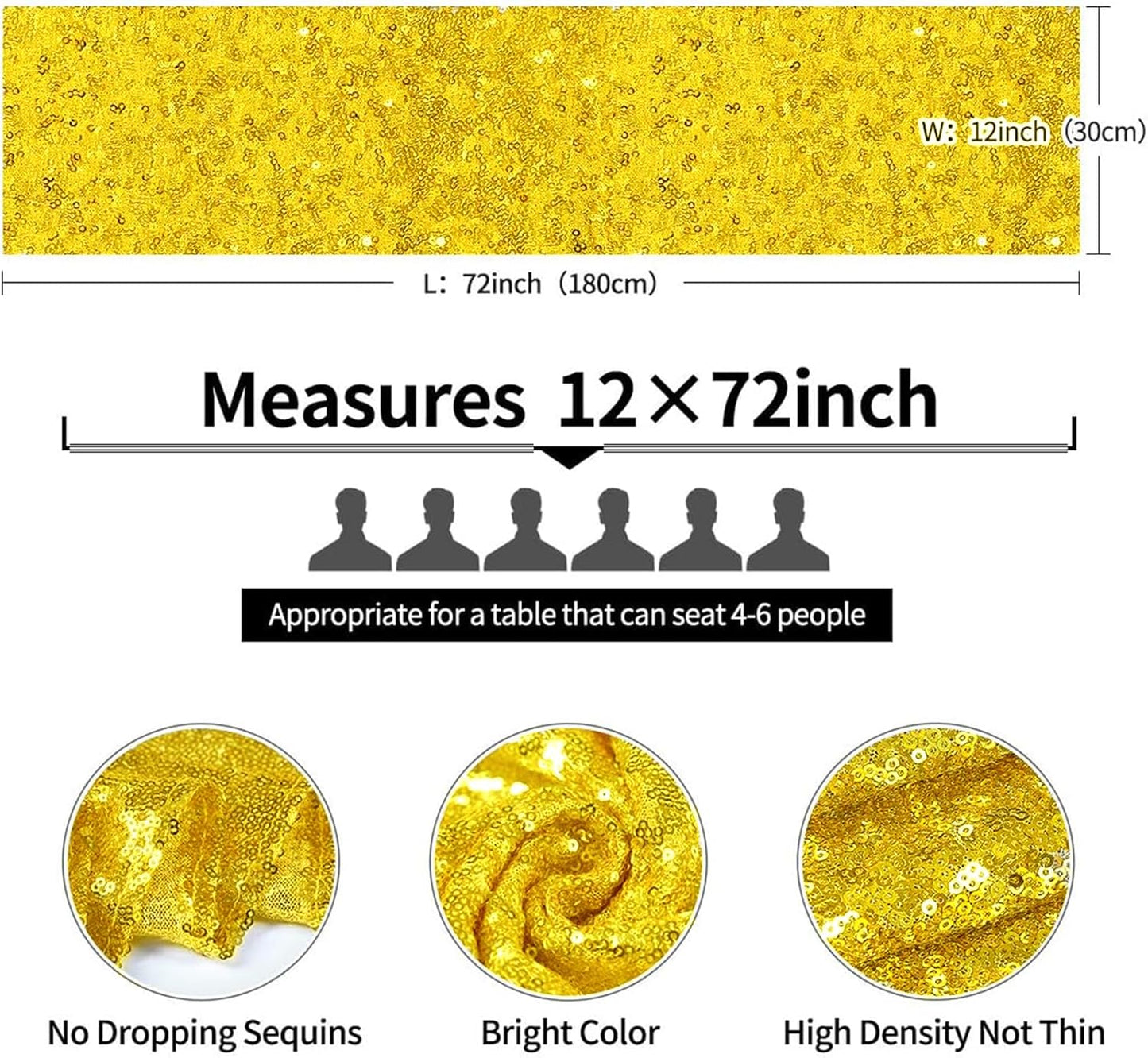 2 Packs 12 x 108 inches Yellow Sequin Table Runner, Glitter Runner for Birthday Party Supplies Decorations Wedding Bachelorette Holiday Celebration Bridal Shower Baby Shower
