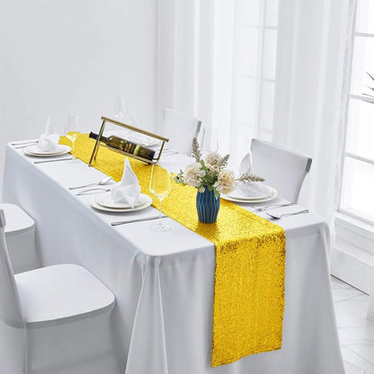 2 Packs 12 x 108 inches Yellow Sequin Table Runner, Glitter Runner for Birthday Party Supplies Decorations Wedding Bachelorette Holiday Celebration Bridal Shower Baby Shower