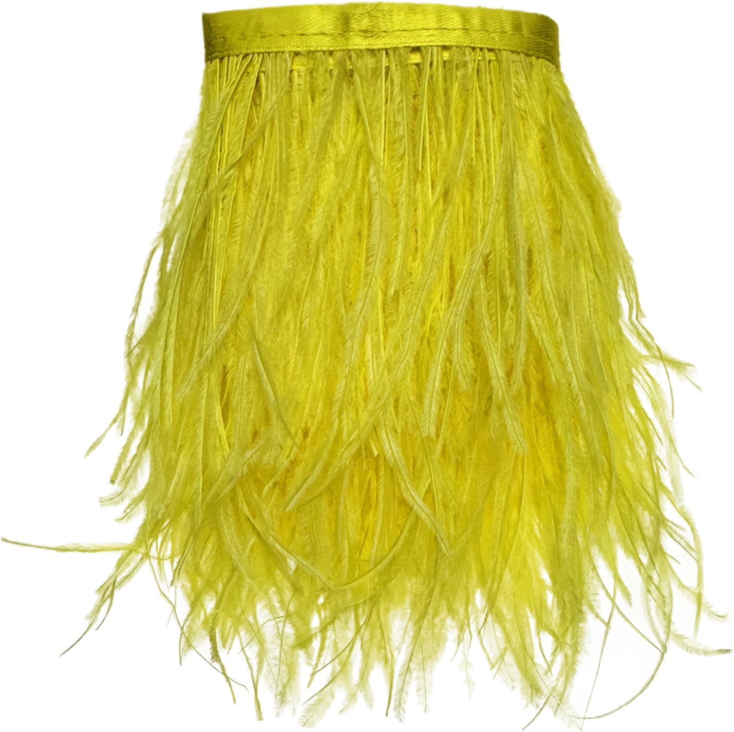 Happy feather 2 Yards 5-6inch Dyed Ostrich Feathers Trim Fringe for DIY Dress Sewing Crafts Costumes Decoration -Yellow