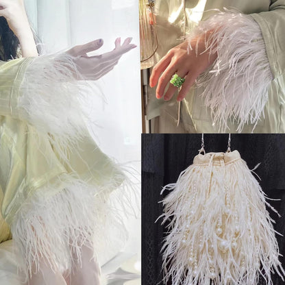 Happy feather 2 Yards 5-6inch Dyed Ostrich Feathers Trim Fringe for DIY Dress Sewing Crafts Costumes Decoration -Yellow