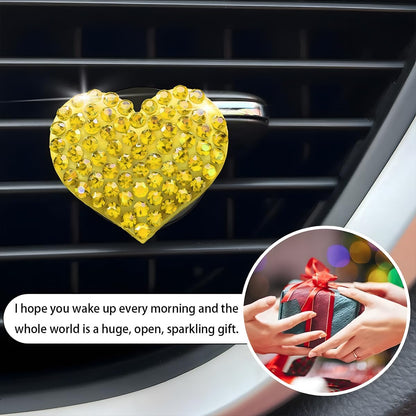 Car Bling Air Vent Clips, 2 Pcs Bling Heart Charm Air Conditioning Outlet Clip, Crystal Rhinestone Accessories, Sparkly Car Interior Decoration Cute Accessories for Women Girls (Yellow)