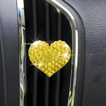 Car Bling Air Vent Clips, 2 Pcs Bling Heart Charm Air Conditioning Outlet Clip, Crystal Rhinestone Accessories, Sparkly Car Interior Decoration Cute Accessories for Women Girls (Yellow)