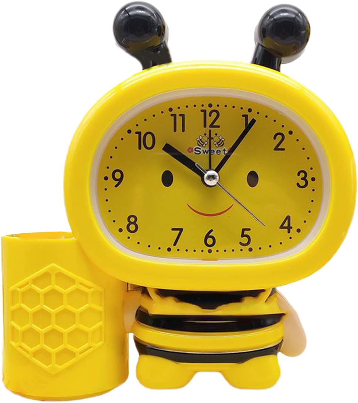 Cartoon Cute Bee Pen Holder Alarm Clock Desktop Clock Bedside Timer Clocks Home Office Table Decoration Pen Holder Cute Desk, Yellow