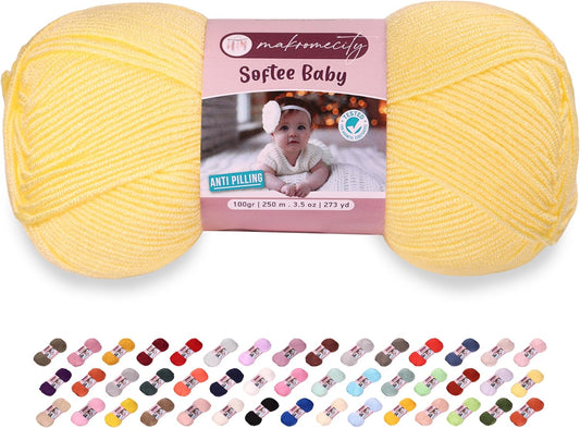 Softee Baby Yarn,%100 Premium Anti-Pilling Acrylic, 3.5 Oz, 273 yd (100gr/250 mt), Light Yellow Soft Yarn for Crocheting and Knitting (Light Yellow, 1 Skein)