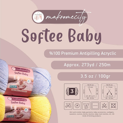 Softee Baby Yarn,%100 Premium Anti-Pilling Acrylic, 3.5 Oz, 273 yd (100gr/250 mt), Light Yellow Soft Yarn for Crocheting and Knitting (Light Yellow, 1 Skein)