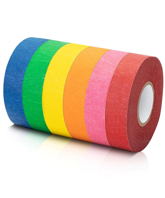 Colored Masking Tape, 0.6" x 15 Yards, 6 Pack | Colored Painter’s & Drafting Tape for Arts and Crafts, Labeling, Marking, Journaling, DIY Projects
