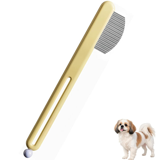 Precision Tear Stain Comb for Small Dogs Cats Face Eye Gunk Removal Tool ，Fit Yorkie, Shih Tzu, Maltese, Maltipoo, Pomeranian, Puppy Starter Kit, Pet Supplies (Yellow)