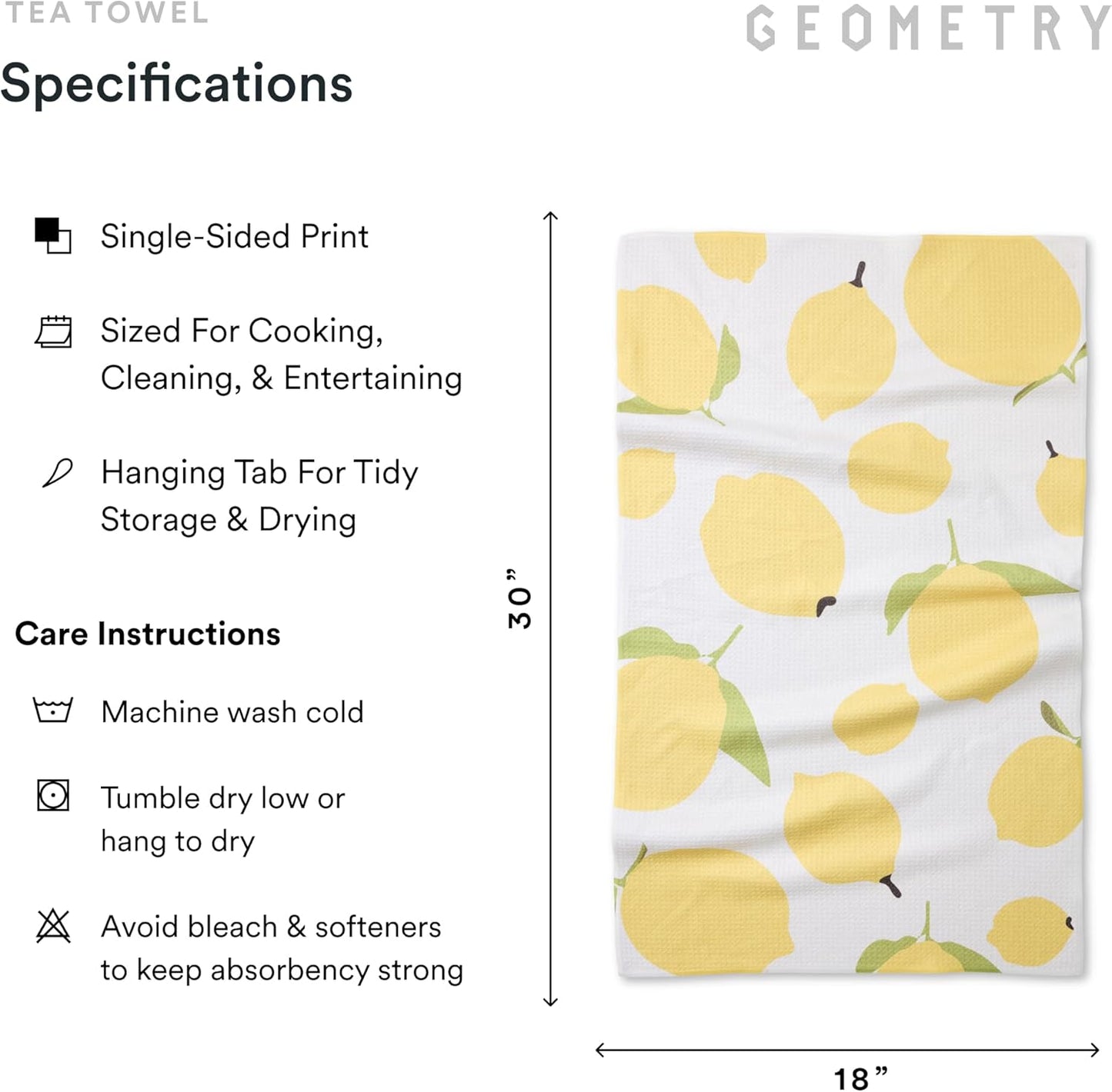 Kitchen Tea Towels - Quick Dry Microfiber Dish Towels for Kitchen Sunny Lemons, 18" x 30" 1 Pack