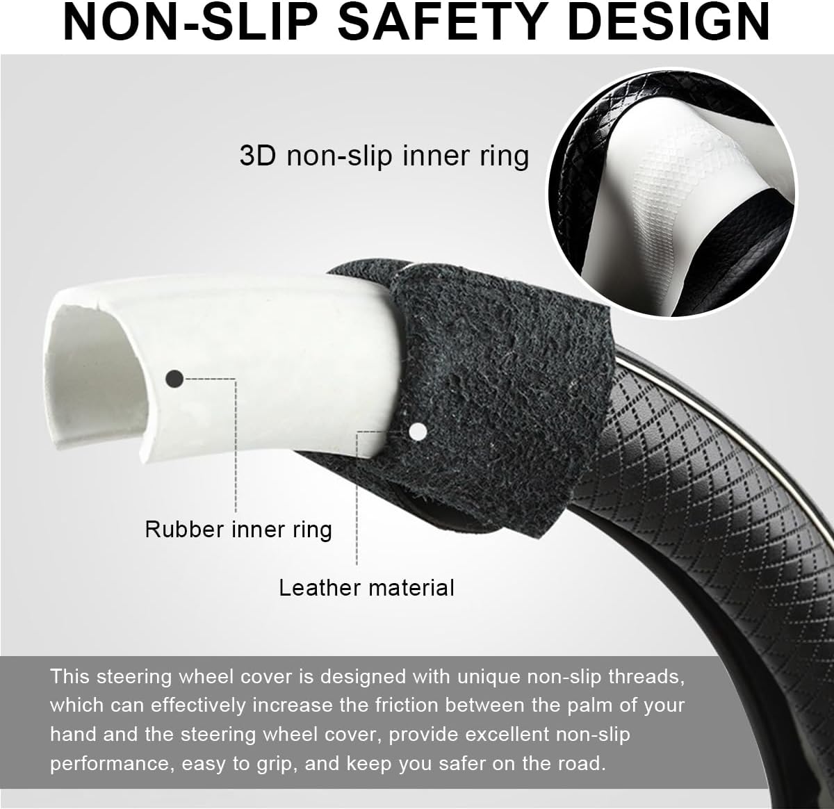 Car Steering Wheel Cover, 15 Inch Anti-Slip Breathable Leather Auto Steering Wheel Protector, Full Surround Soft Steering Wheel Cover for Men Women, Car Interior Accessories (Black & Yellow)