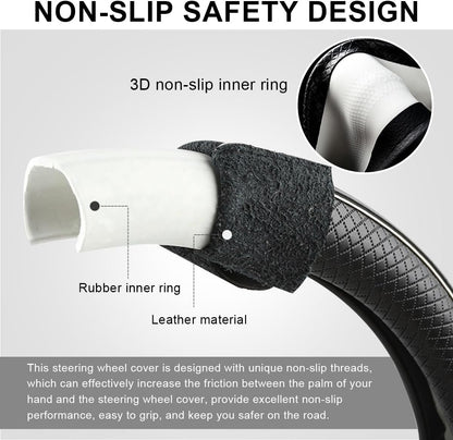 Car Steering Wheel Cover, 15 Inch Anti-Slip Breathable Leather Auto Steering Wheel Protector, Full Surround Soft Steering Wheel Cover for Men Women, Car Interior Accessories (Black & Yellow)