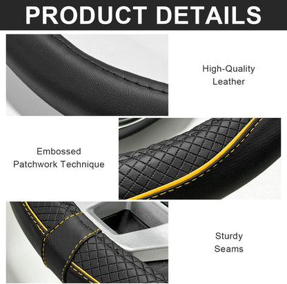 Car Steering Wheel Cover, 15 Inch Anti-Slip Breathable Leather Auto Steering Wheel Protector, Full Surround Soft Steering Wheel Cover for Men Women, Car Interior Accessories (Black & Yellow)