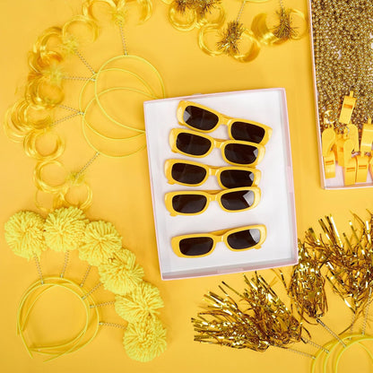 48 Pcs Yellow Team Spirit Party Accessories Holiday Cheerleading Pom Pom Party Headbands Beaded Whistle Necklaces Sunglasses for Tailgates Football Baseball Sports Events