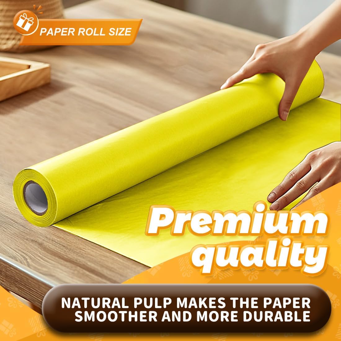Lemon Yellow Kraft Paper Roll 17.5" x 760" (63') for Gift Wrapping Bouquet Flower Art Painting Craft Writing Packaging Shipping 80GSM 55LB (Lemon Yellow, 17.5" x 63')