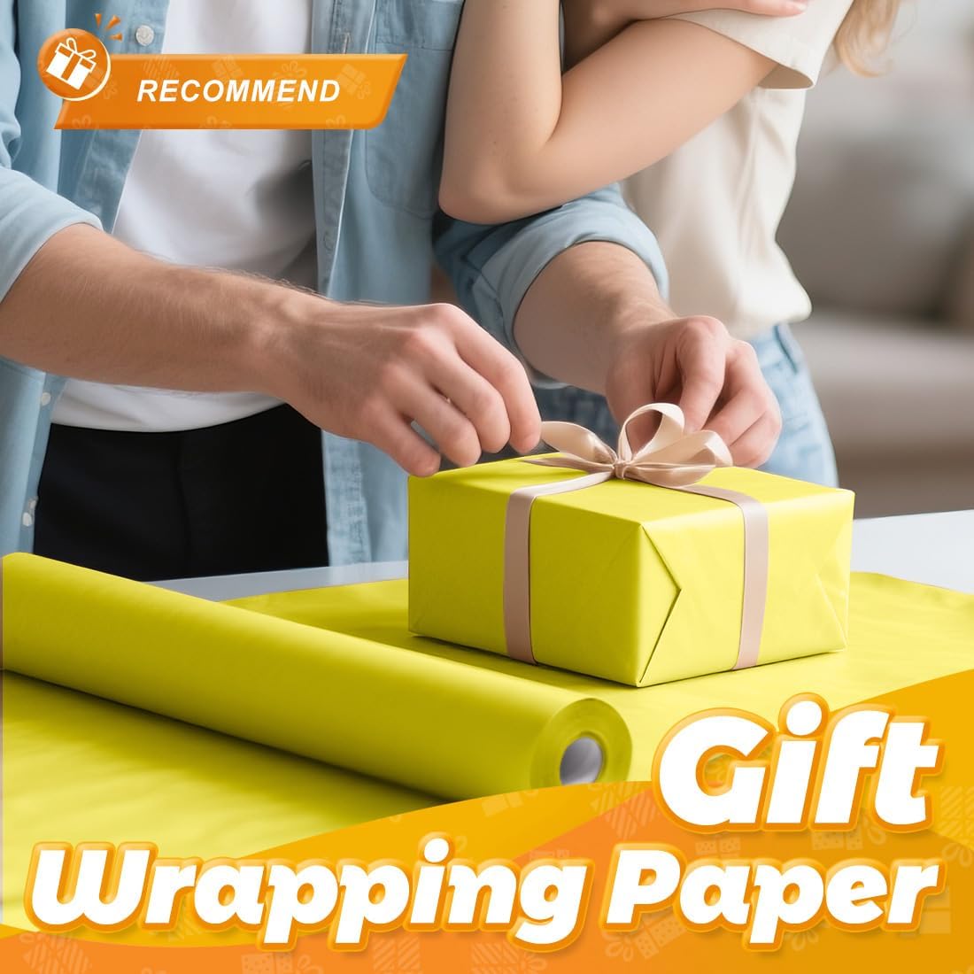 Lemon Yellow Kraft Paper Roll 17.5" x 760" (63') for Gift Wrapping Bouquet Flower Art Painting Craft Writing Packaging Shipping 80GSM 55LB (Lemon Yellow, 17.5" x 63')