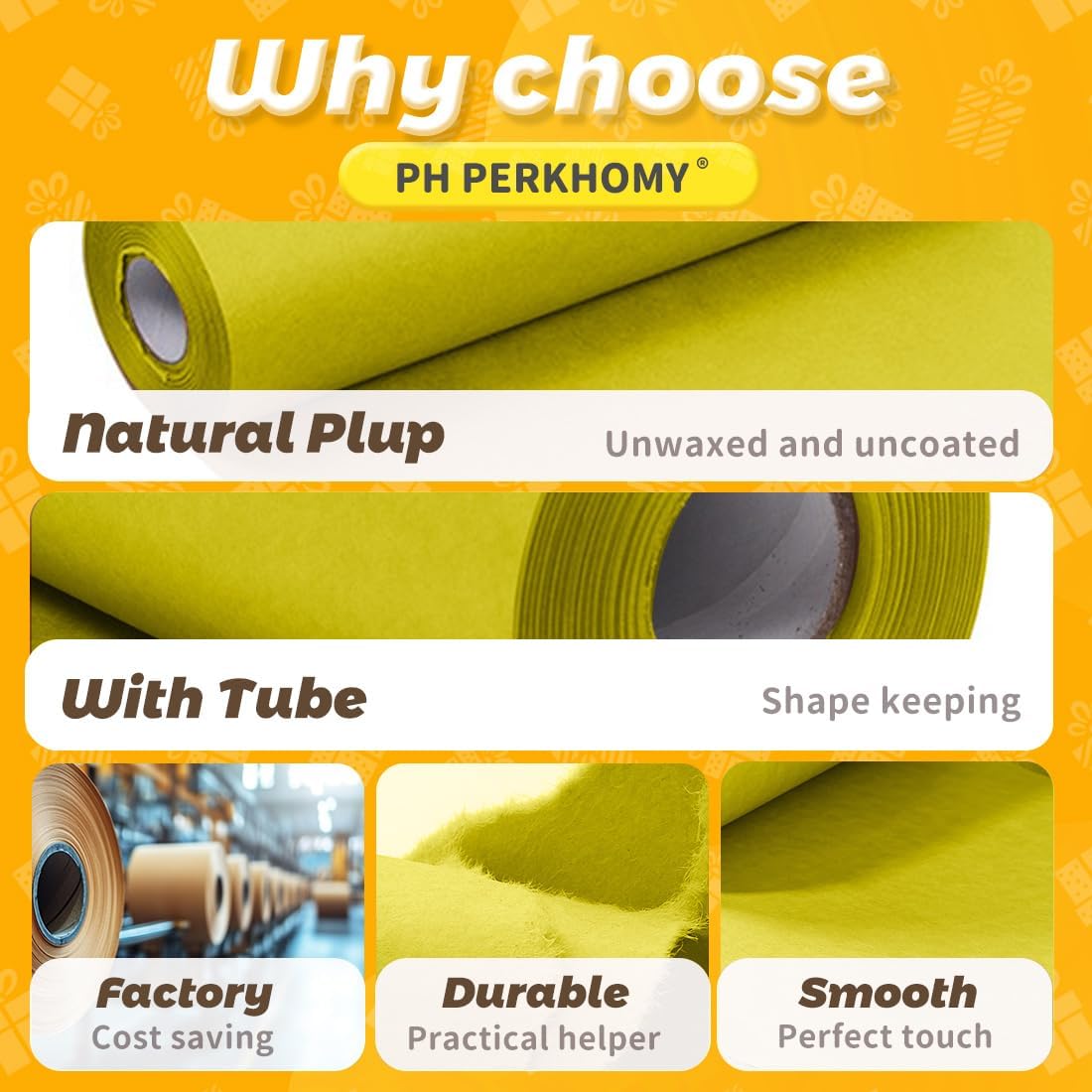 Lemon Yellow Kraft Paper Roll 17.5" x 760" (63') for Gift Wrapping Bouquet Flower Art Painting Craft Writing Packaging Shipping 80GSM 55LB (Lemon Yellow, 17.5" x 63')