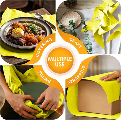 Lemon Yellow Kraft Paper Roll 17.5" x 760" (63') for Gift Wrapping Bouquet Flower Art Painting Craft Writing Packaging Shipping 80GSM 55LB (Lemon Yellow, 17.5" x 63')