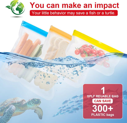 Reusable Food Storage Silicone Bags, Reusable food storage bags, Leakproof Freezer, BPA Free, 1 Yellow Snack Bags, for Home Kitchen, Marinate Food Travel, Fridge Organization